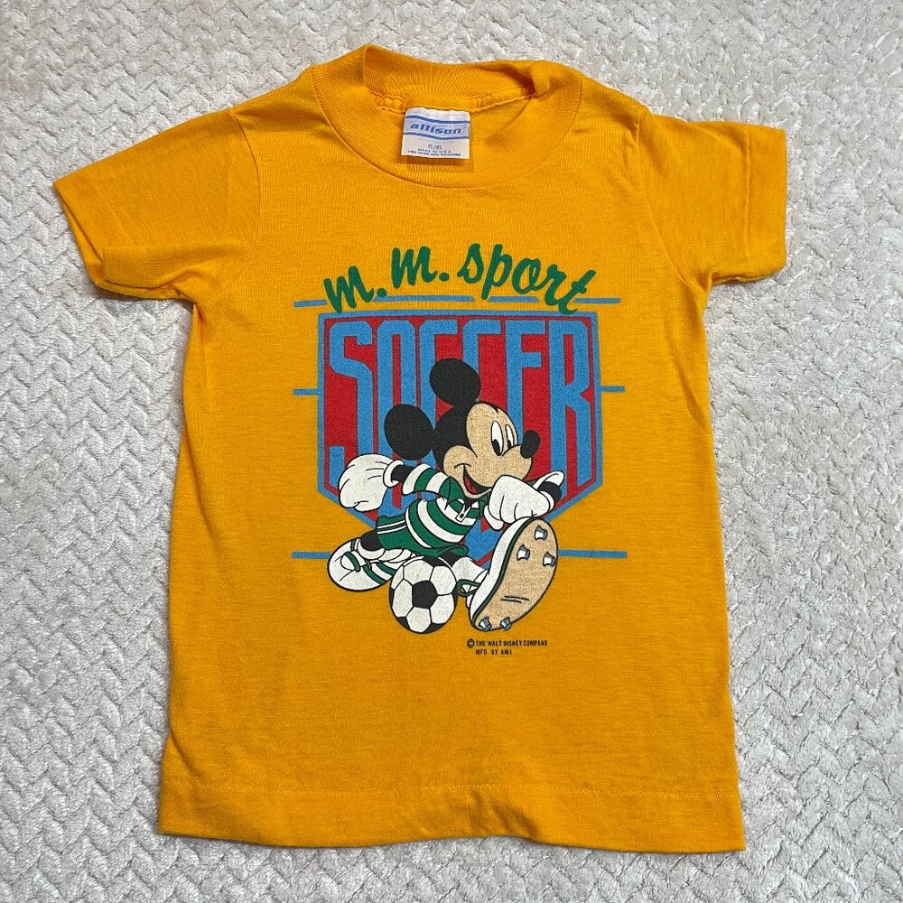 Vintage Allison Single Stitch Mickey Mouse Sports‎ Tee Shirt Kids Small | Rare